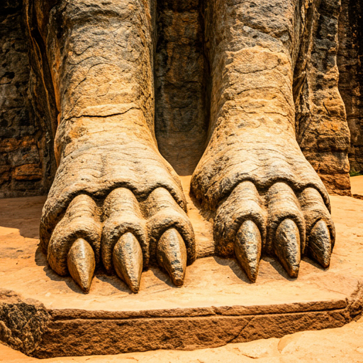 Carved stone lion paws at the entrance to Sigiriya rock fortress